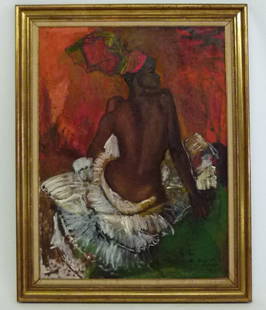 O/MASONITE "WEST INDIAN GIRL" SIGNED BOSCOE HOLDEN: O/MASONITE "WEST INDIAN GIRL" SIGNED BOSCOE HOLDEN (TRINIDAD-TOBAGO 1921-2007) 48" X 36"