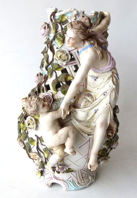 GERMAN H/P PORCELAIN RETICULATED VASE W/ FIGURES (1 of 17)
