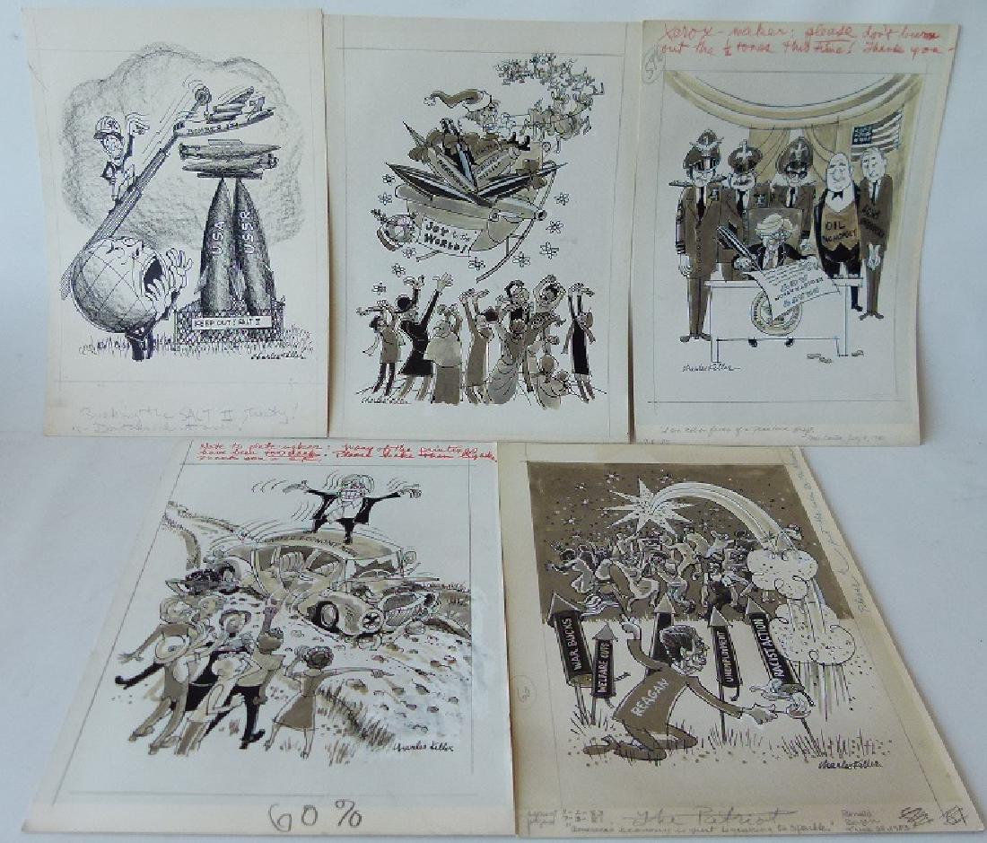 W/C GOUACHE POLITICAL CARTOONS SIGNED KELLER (1 of 16)