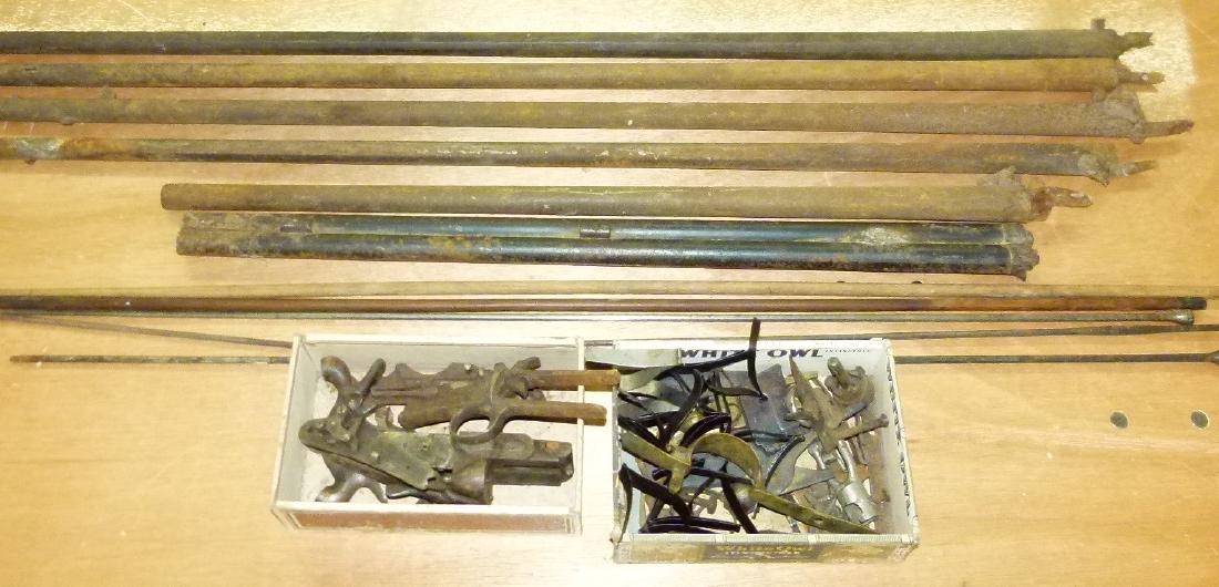 BOX LOT ASSORTED GUN PARTS: BOX LOT ASSORTED GUN PARTS INCLUDING CLIPS, SPRINGS, BARRELS & LOCKS