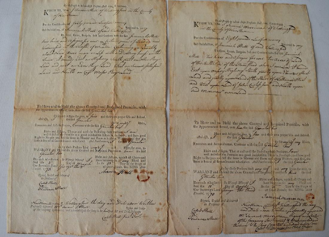 LOT (2) CONN. LAND INDENTURES J. AARON HILL: LOT (2) CONN. LAND INDENTURES J. AARON HILL WALLINGFORD, NEW HAVEN, CONN. C. 1770/1773