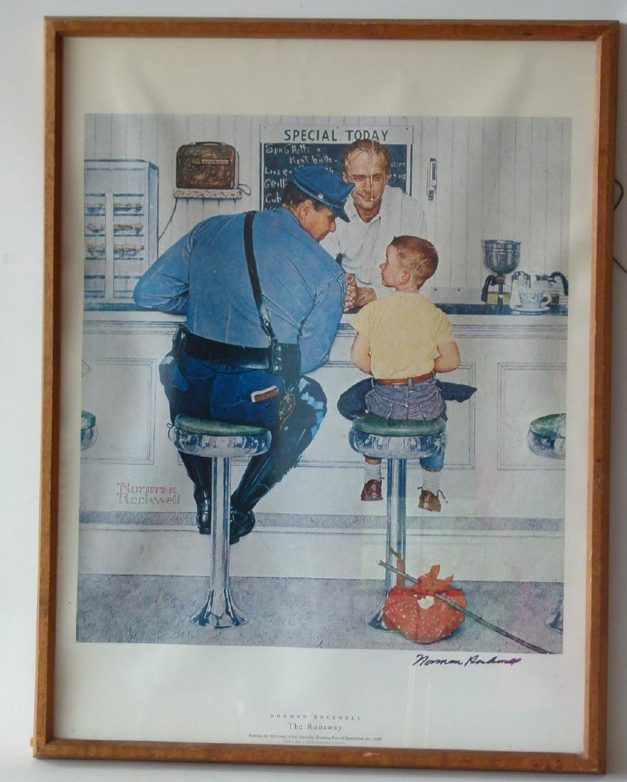 PRINT "THE RUNAWAY" SIGNED NORMAN ROCKWELL: PRINT "THE RUNAWAY" SIGNED NORMAN ROCKWELL, 20TH C. 25" X 19"