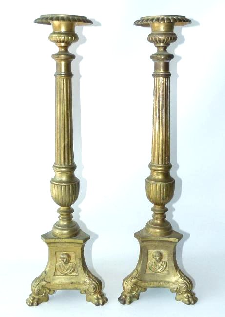 PAIR RENAISSANCE CAST BRASS ALTER CANDLESTICKS (1 of 11)