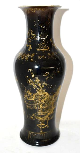 CHINESE QING DYNASTY MIRROR BLACK/GOLD VASE (1 of 7)