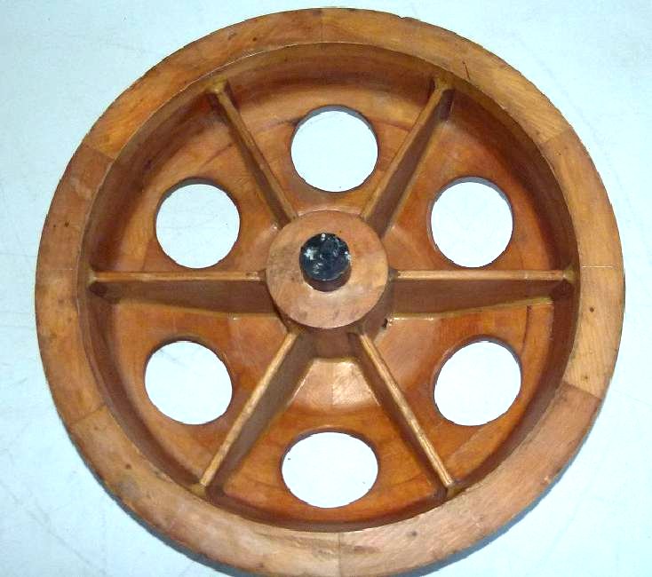 M.J.H. GEAR & TOOL CO. WOOD GEAR MOLD: M.J.H. GEAR & TOOL CO. WOOD GEAR MOLD (MICHAEL JOHN HALKIAS) MANUFACTURING SHIP & ELEVATOR GEARS NYC, C. 1920/50, DIAM. 33"