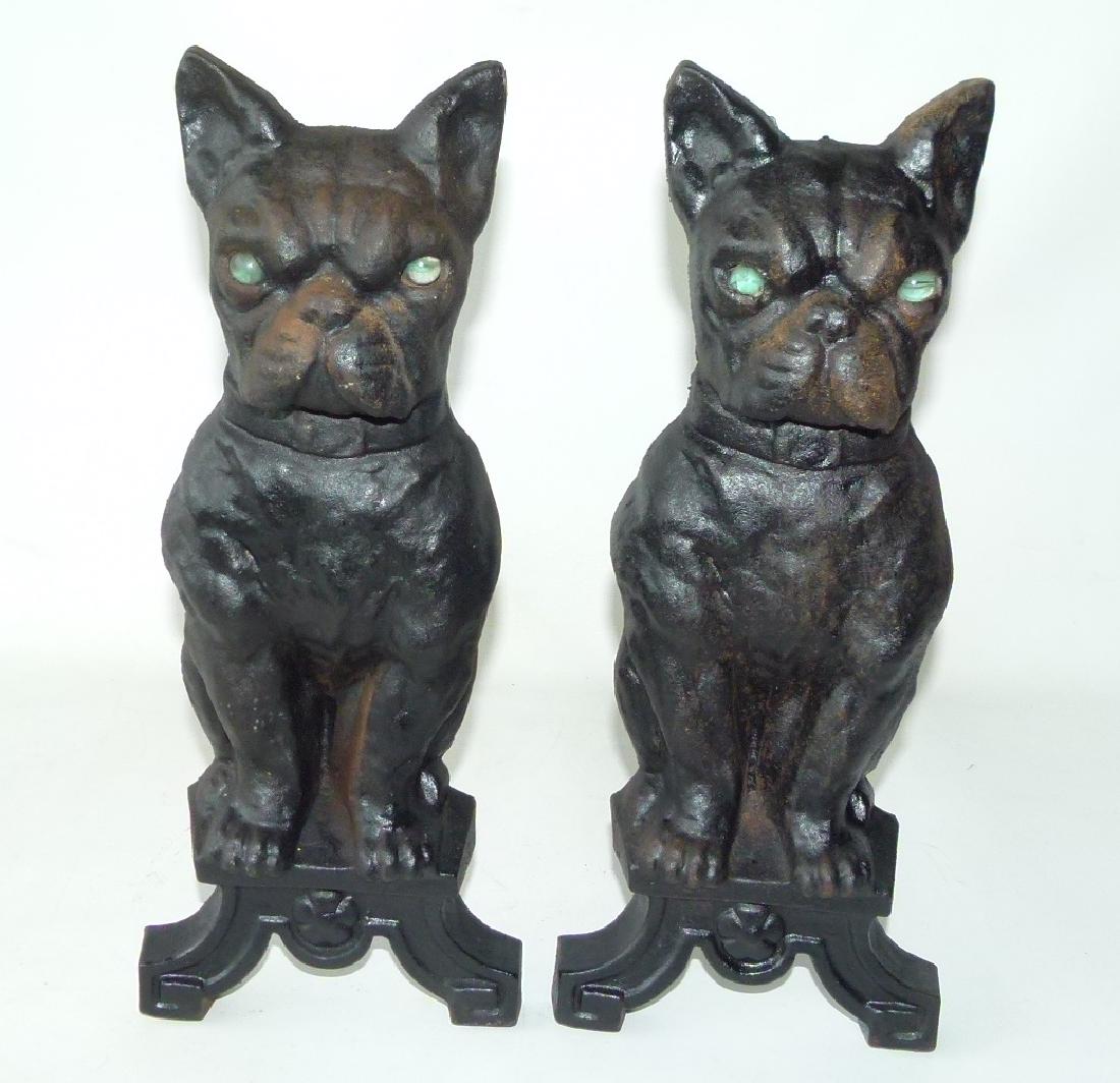 PAIR CONTEMPORARY IRON BULLDOG ANDIRONS, 20TH C. (1 of 11)