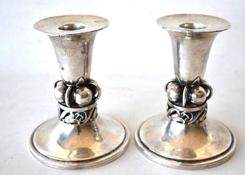 PAIR JENSEN STYLE STERLING CANDLESTICKS c. 1930/40 (1 of 10)