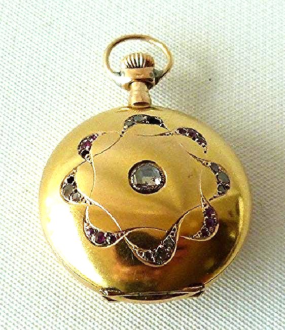 FRENCH 14KT GOLD/DIAMOND/RUBY PENDANT WATCH (1 of 15)