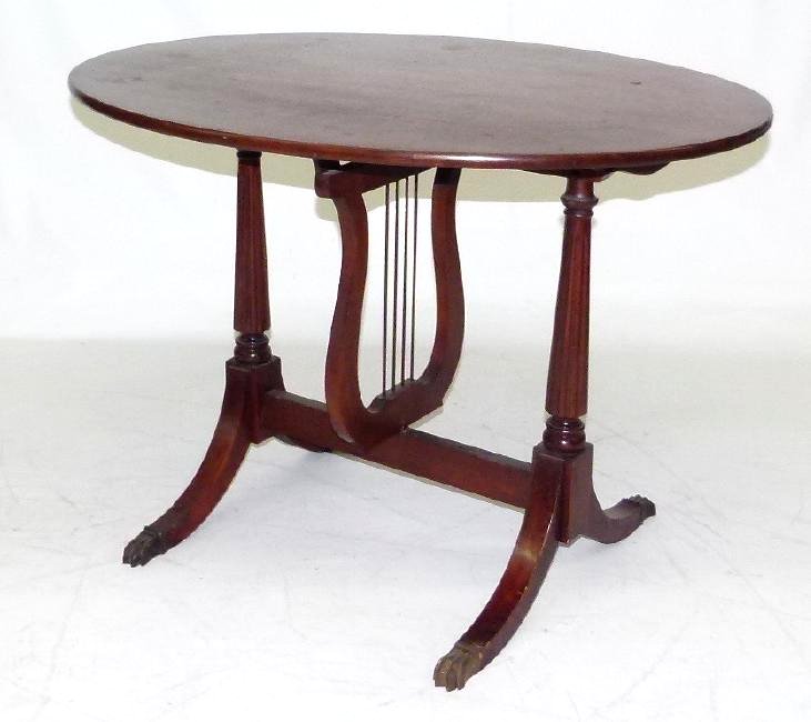 REGENCY MAHOGANY LYRE BASE DROP TOP TABLE, C. 1850 (1 of 10)