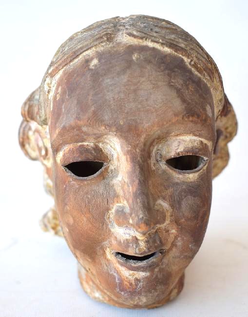SPANISH CARVED PINE HOLY MOTHER HEAD, 17/18TH C. (1 of 10)