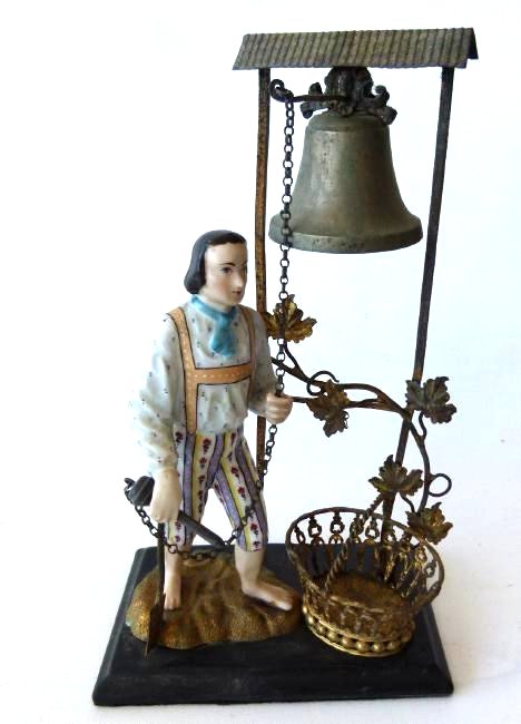 FRENCH GILT BRONZE/PORCELAIN BELL RINGER (1 of 8)