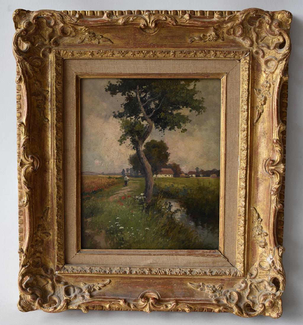 O/B LANDSCAPE W/ FIGURE SIGNED, ILLEGIBLE 19TH C. (1 of 11)