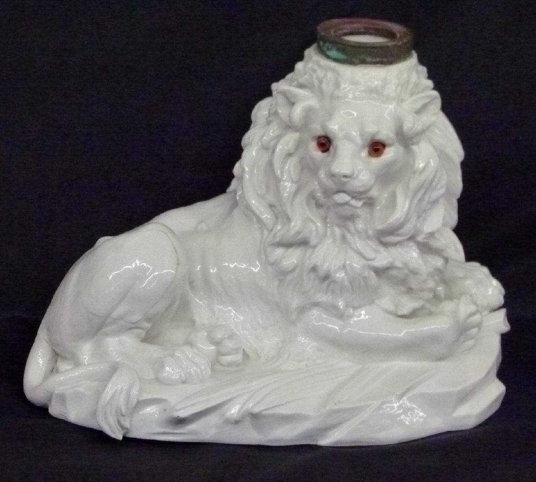 FRENCH GLAZED PORCELAIN LION FLUID LAMP (1 of 10)