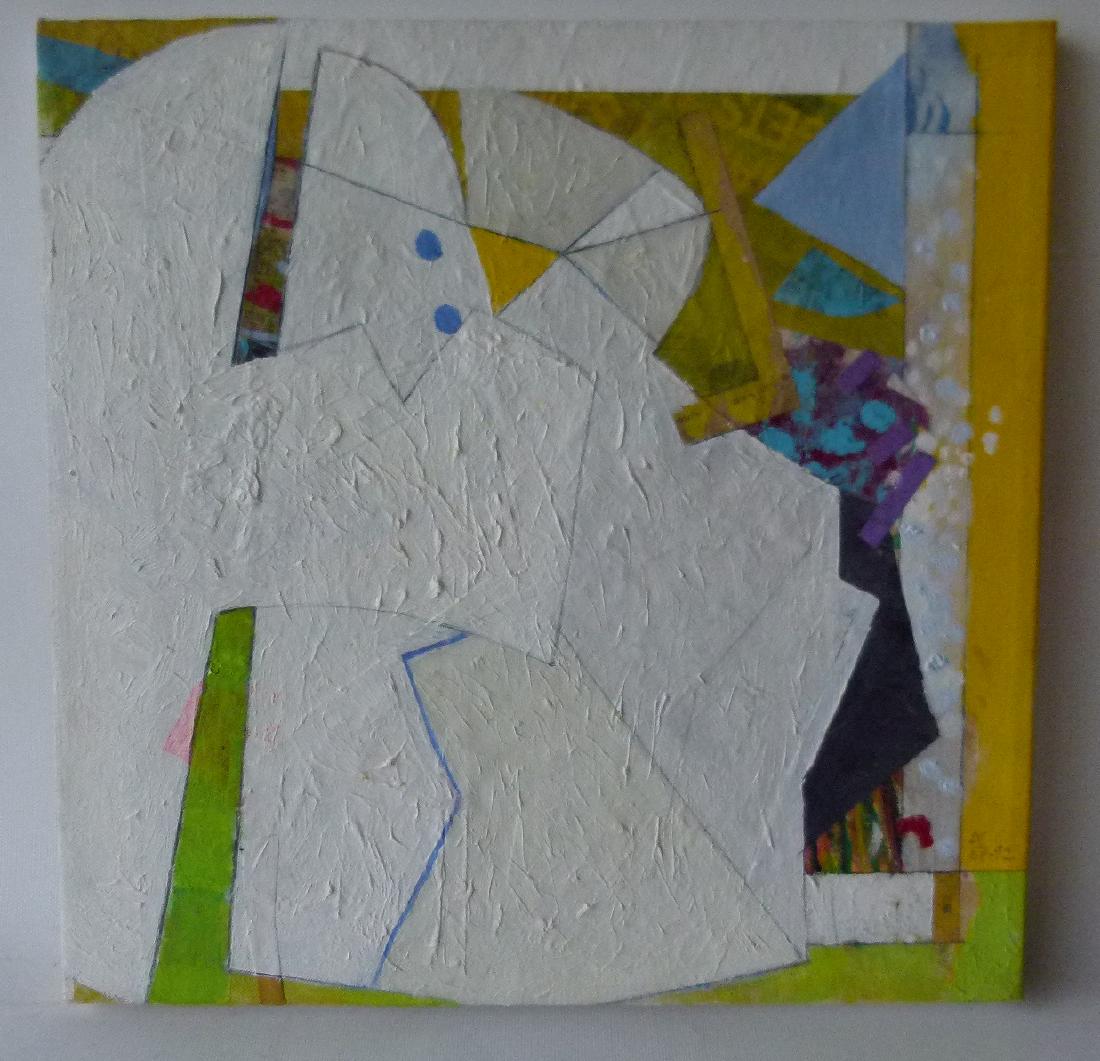 O/C "SINALOA" COLLAGE SIGNED: O/C "SINALOA" COLLAGE SIGNED D C (DOUGLAS CRAFT 1924-2015 ROSCOE, JEFFERSONVILLE NY) BUTLER INS GALLERY LABEL VERSO 1987, 14" X 14"