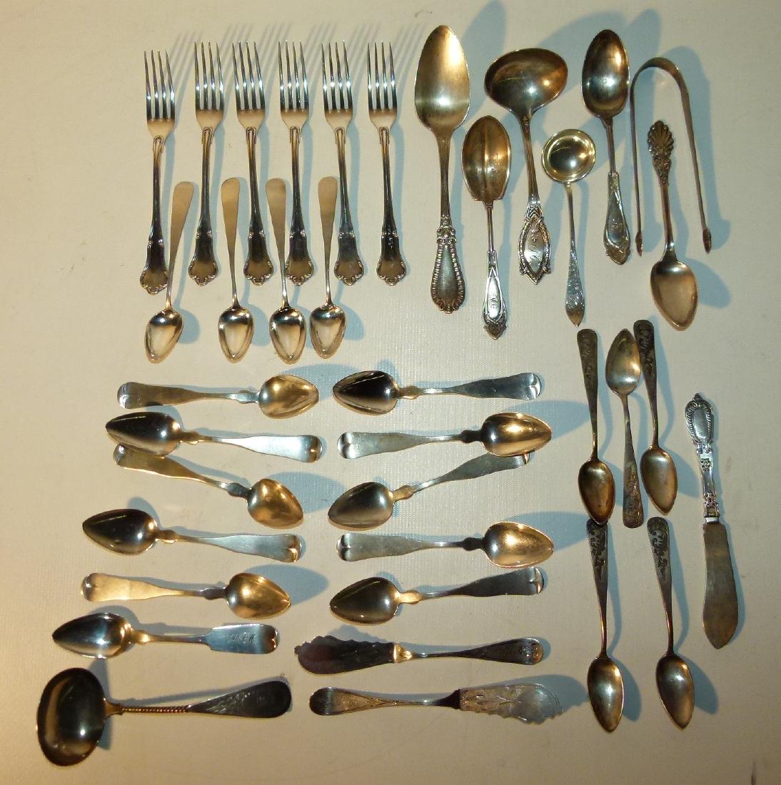 LOT ASSORTED STERLING SPOONS, FORKS, KNIVES (1 of 20)