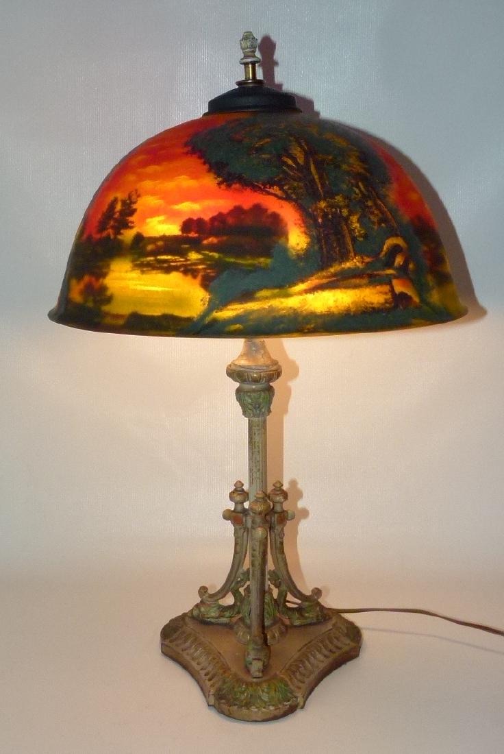ANTIQUE REVERSE PAINTED TABLE LAMP