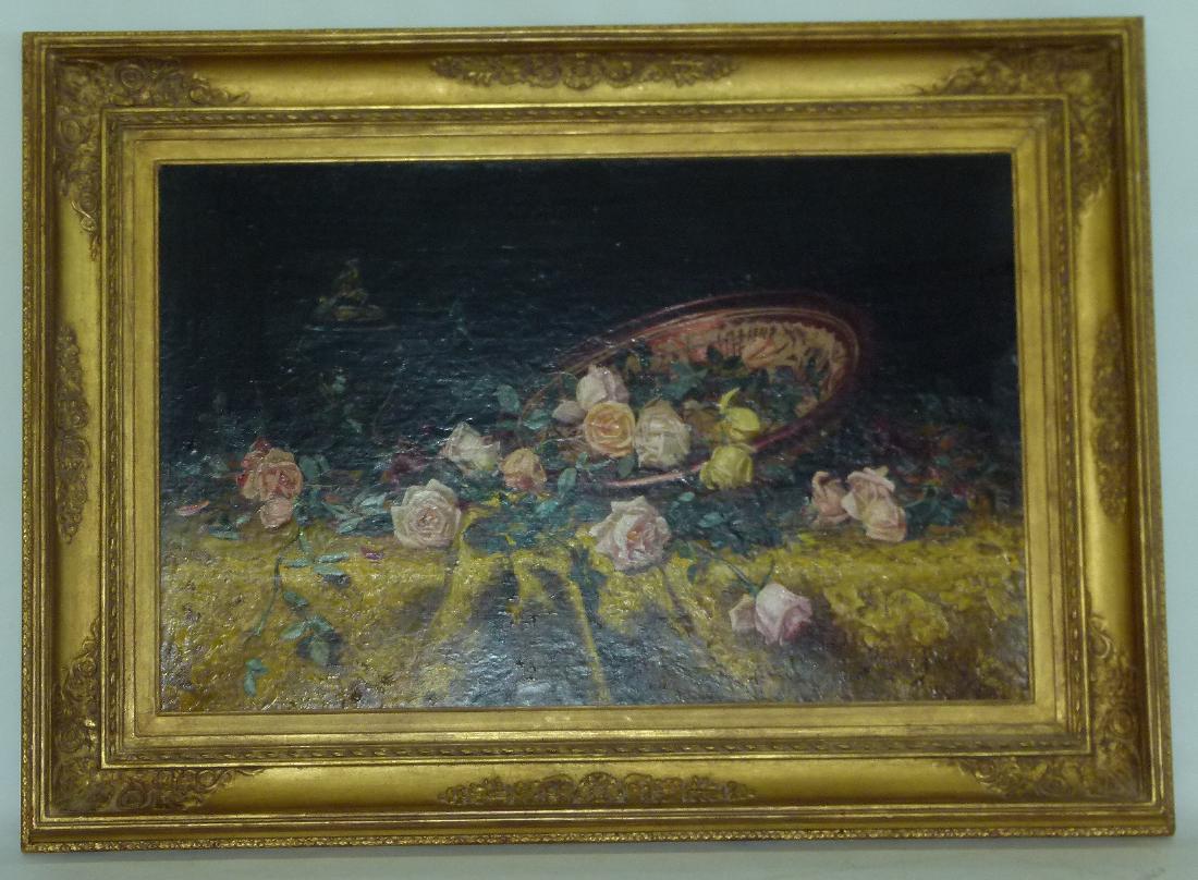 O/C STILL LIFE W/ ROSES, Signed MILNE RAMSEY 1887 (1 of 16)