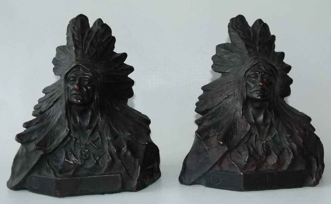 PAIR POMPEIAN BRONZED INDIAN CHIEF BOOK ENDS (1 of 19)