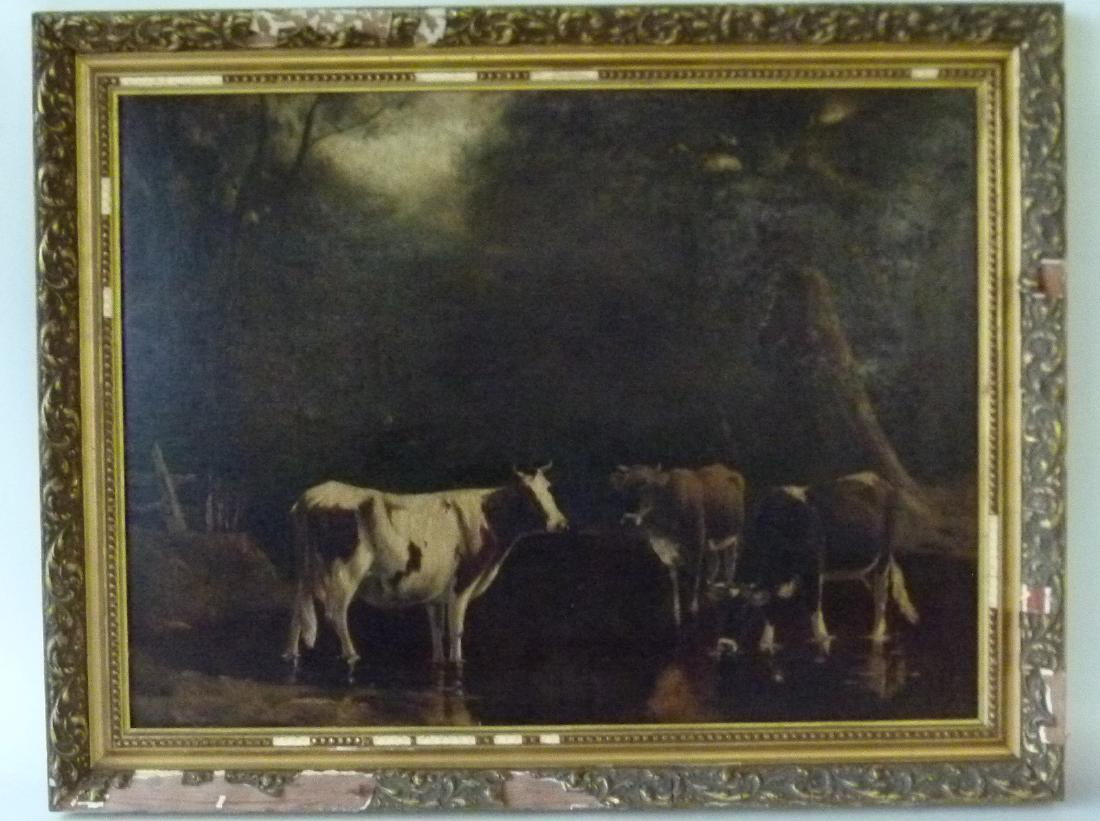 LG. O/C ON BOARD STREAM W/ CATTLE SIGNED D.F. WENTWORTH (1 of 10)
