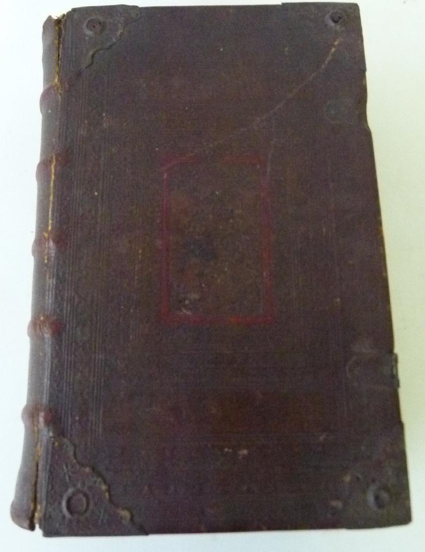 GERMAN LEATHER  BIBLE W/ TOOLED BRASS MOUNTS (1 of 7)