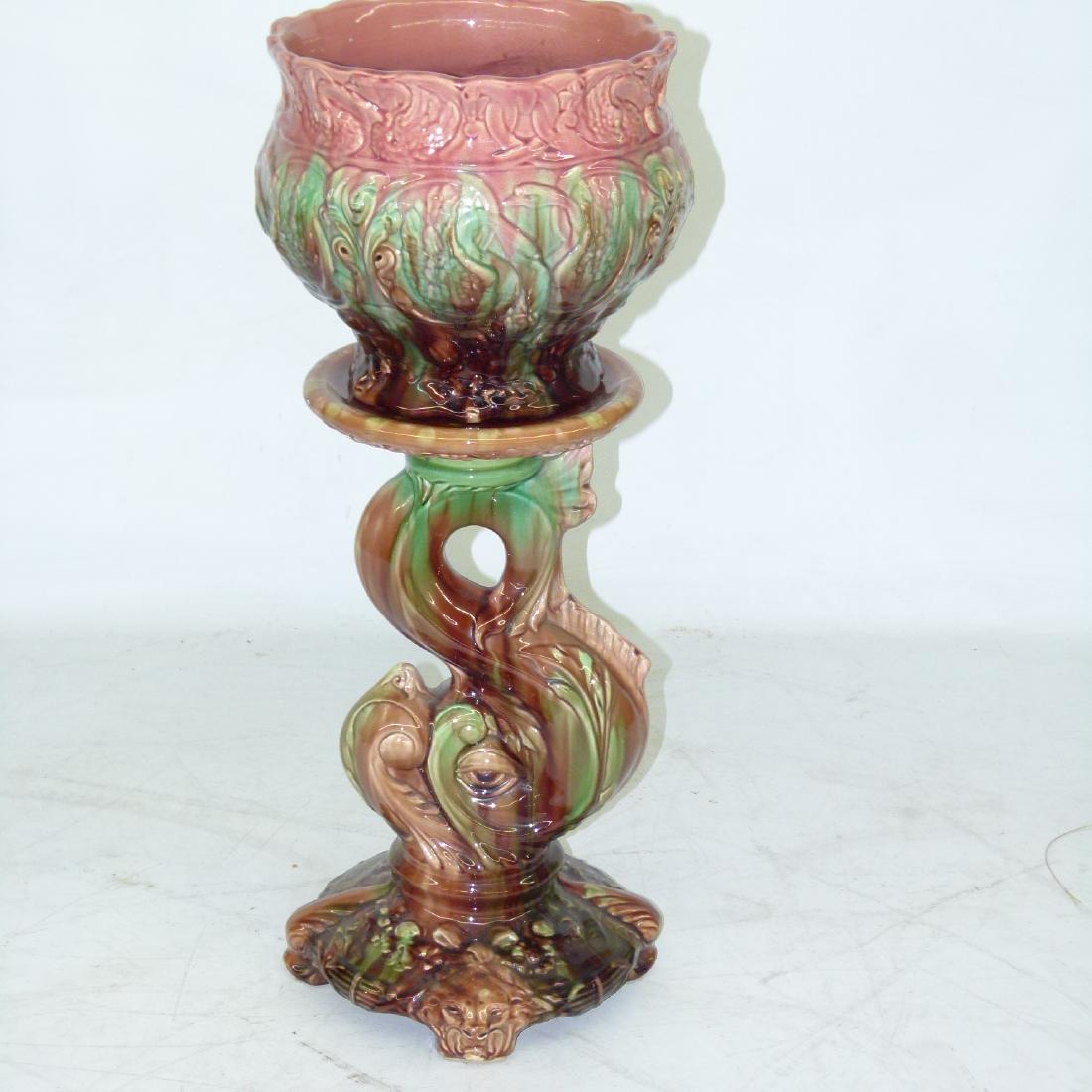 FRENCH MAJOLICA JARDINIERE/PEDESTAL 19TH C. (1 of 5)