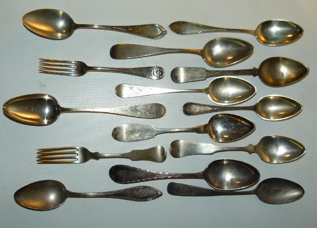 LOT (14) ASSORTED STERLING SPOONS, FORKS (1 of 13)