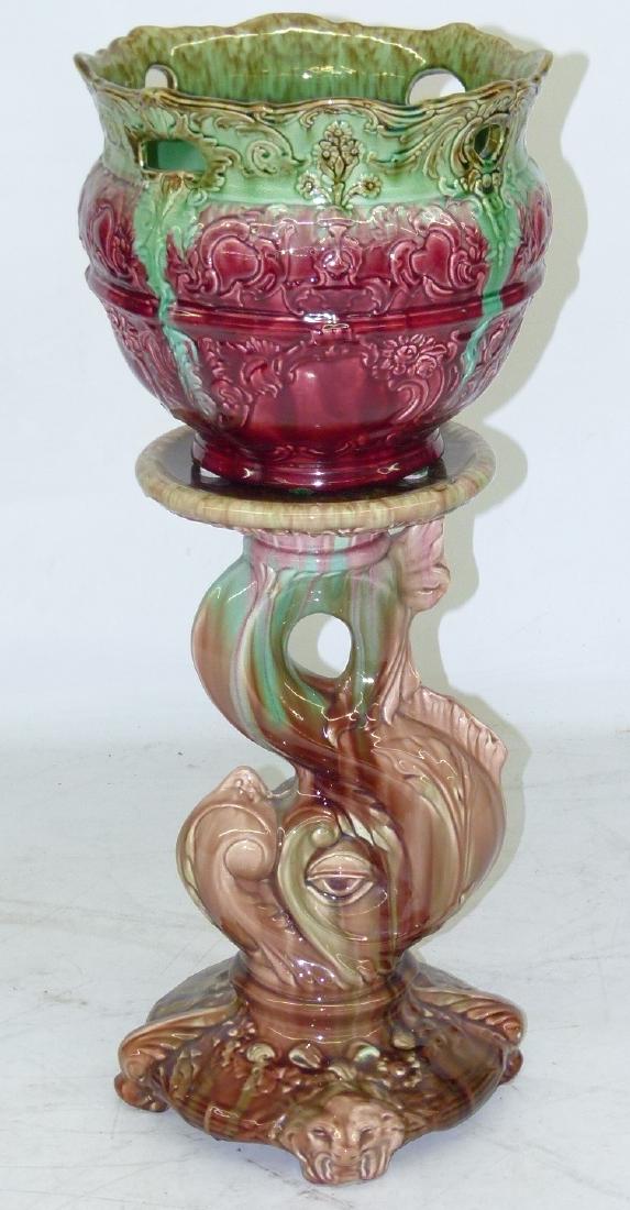 FRENCH MAJOLICA JARDINIERE/PEDESTAL 19TH C. (1 of 4)