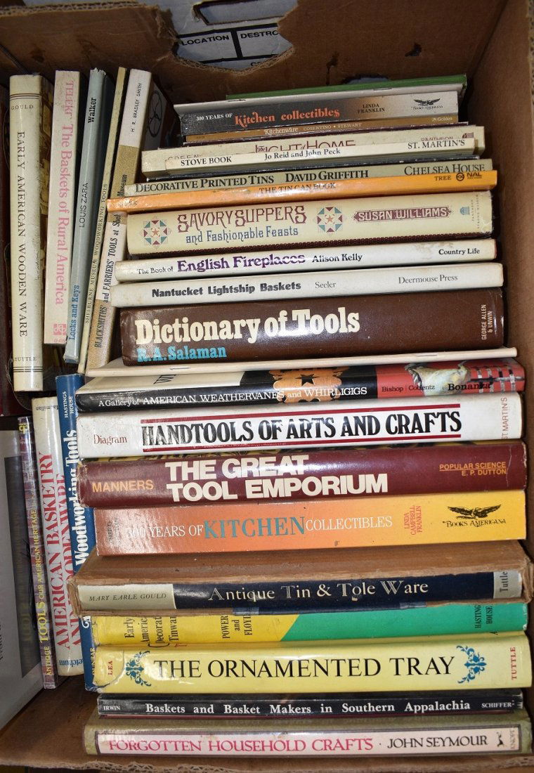 BOX LOT ASSORTED VOLUMES INCL. TOOLS/BASKETRY (1 of 6)