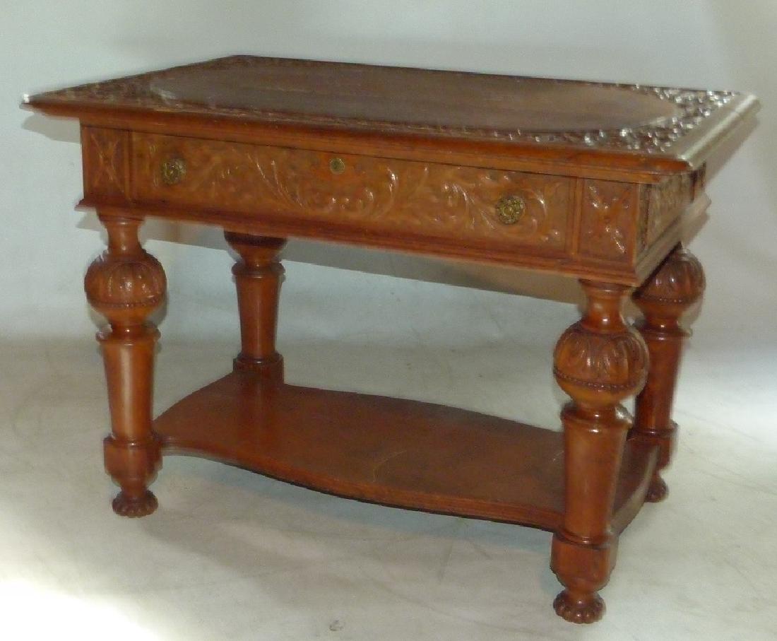 HORNER CARVED OAK LIBRARY TABLE W/ DRAWER (1 of 11)