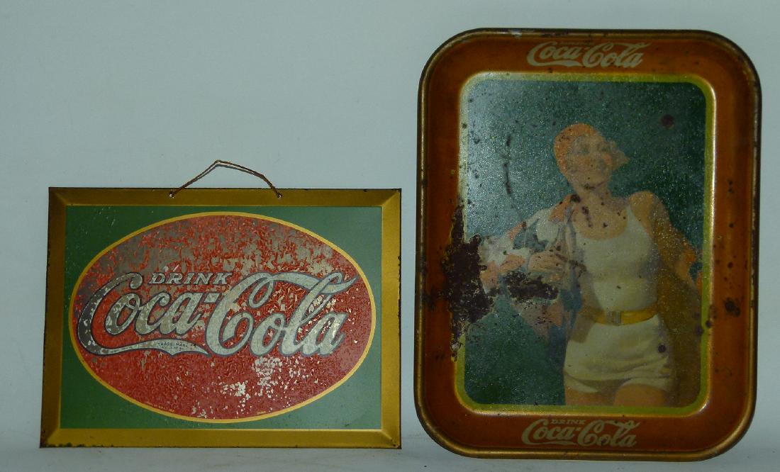 LOT (2) VINTAGE COCA-COLA ADV. SIGN/TRAY (1 of 9)