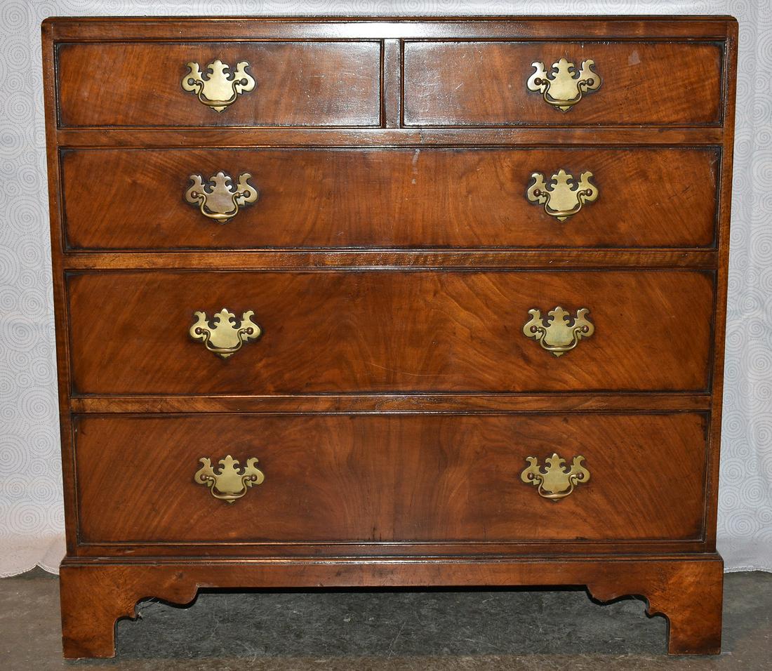 ENGL GEORGE III STYLE MAHOGANY 4 DRAWER CHEST: ENGLISH GEORGE III STYLE MAHOGANY 4 DRAWER CHEST, 20TH C. H. 33" W. 33"