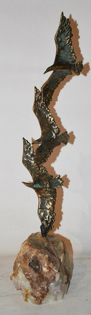 BRONZE/STONE SEAGULLS, SIGNED CURTIS JERE: MODERN SCULPTURE BRONZE/STONE SEAGULLS, C. 1960 SIGNED CURTIS JERE H. 24"