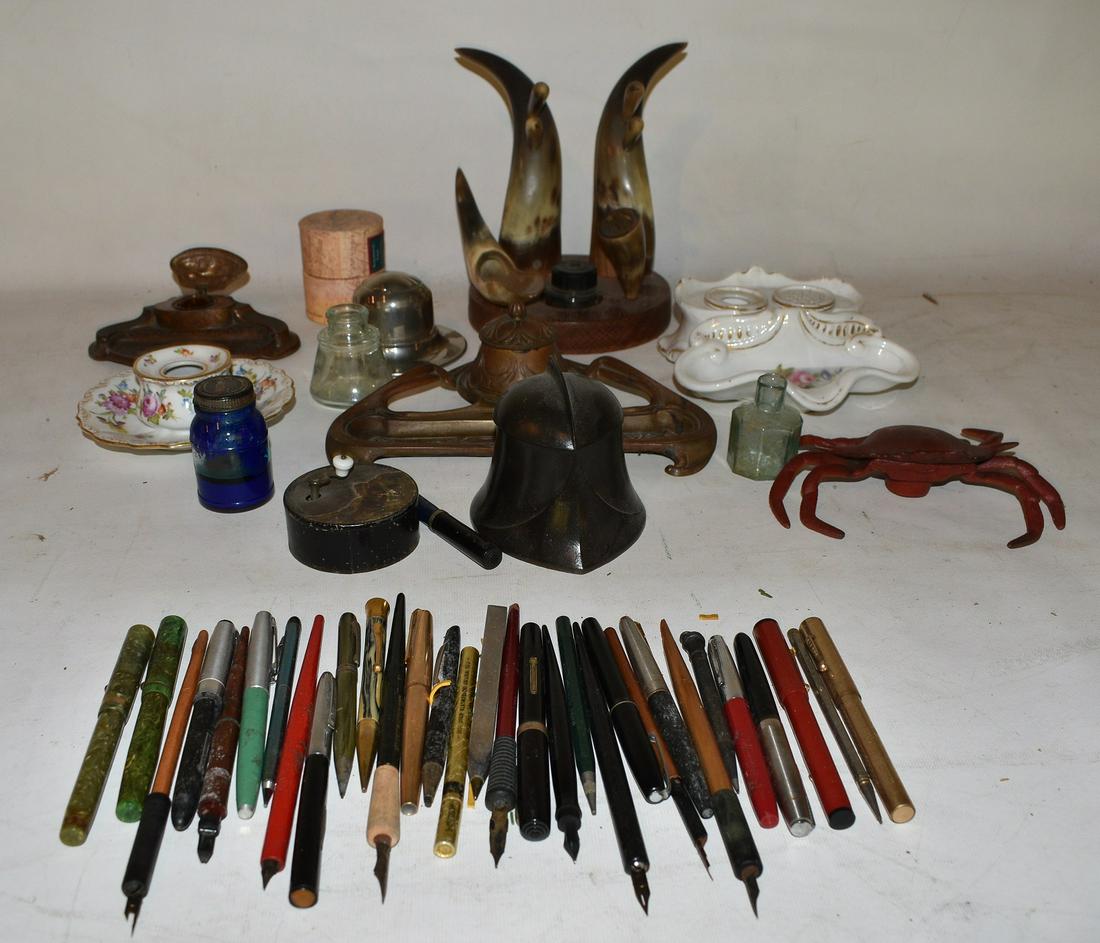 LOT ASSORT. INK WELLS/FOUNTAIN PENS (1 of 10)