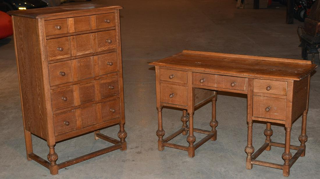 LOT (2) RENAISSANCE STYLE OAK DRESSERS, C. 1930: LOT (2) RENAISSANCE STYLE OAK DRESSERS, C. 1930