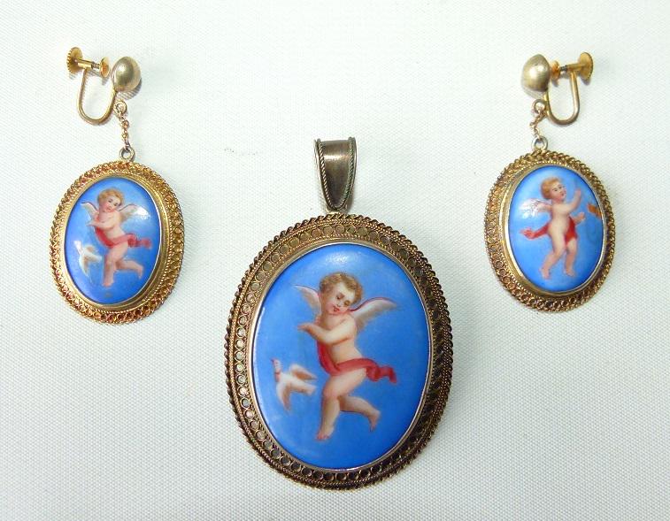 VICTORIAN STYLE H/P PORCELAIN/GILT SILVER, C. 1940 (1 of 9)