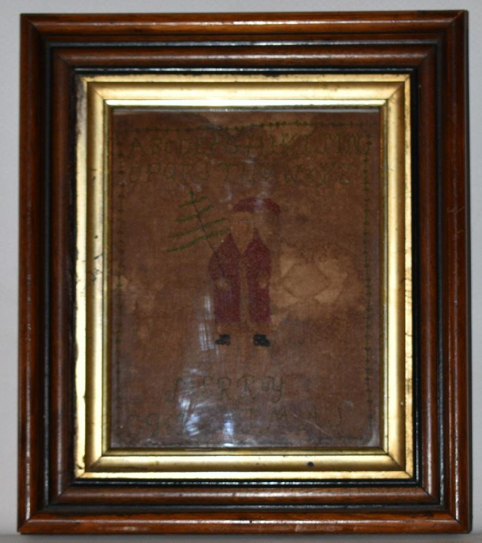 FOLK ART NEEDLEPOINT SAMPLER "SANTA CLAUS" 1892 (1 of 5)