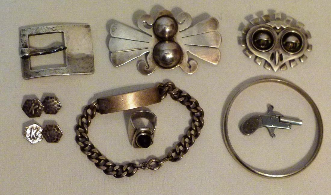 LOT SILVER PINS/BRACELETS/CUFF LINKS/RING INC. STERLING (1 of 16)