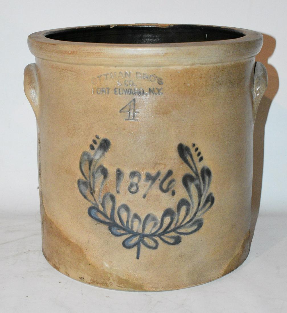 OTTMAN BROS. 4 GAL.  STONEWARE CROCK, (1876) (1 of 9)