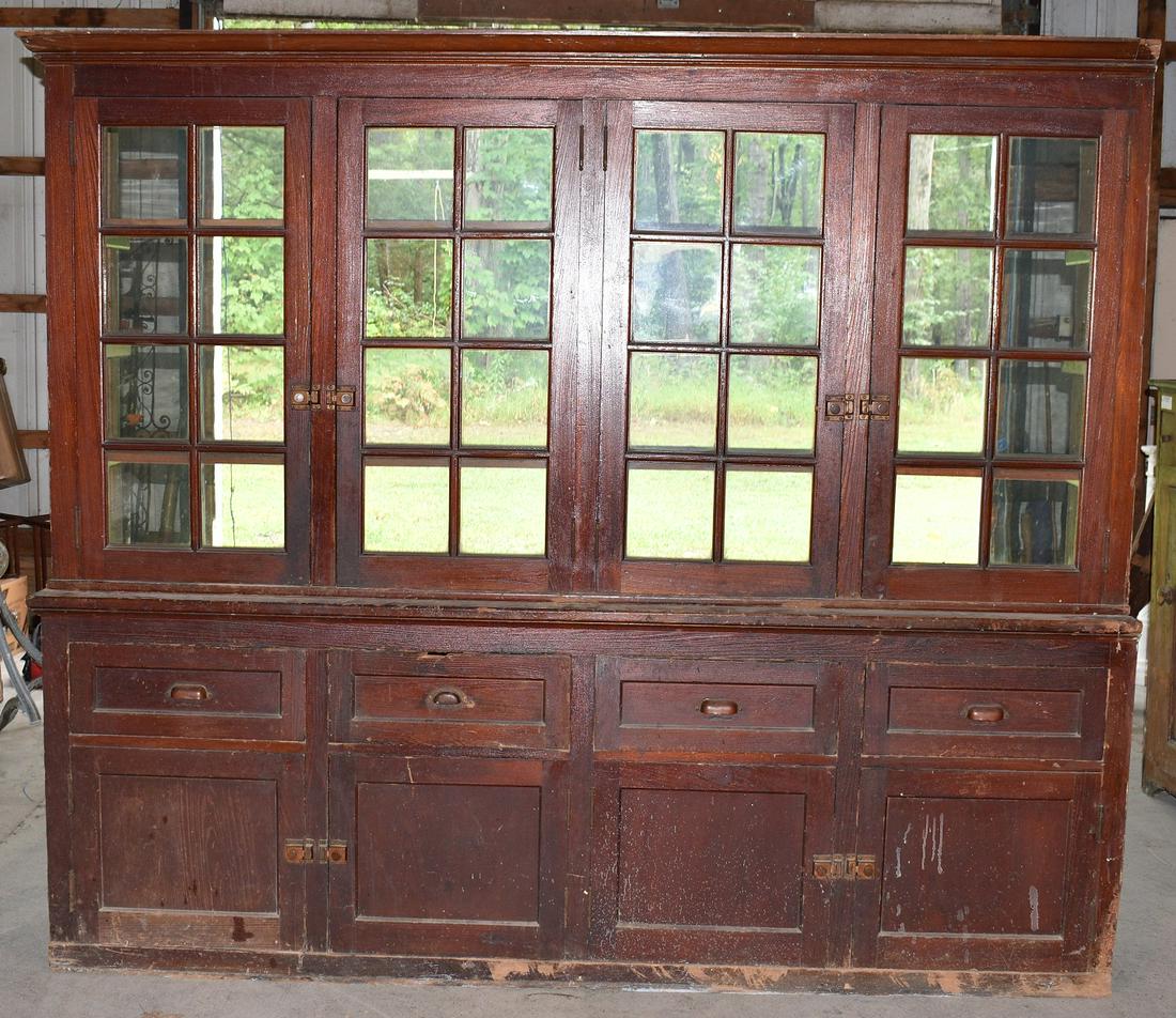 LARGE YELLOW PINE 2 PART COUNTRY CUPBOARD (1 of 9)