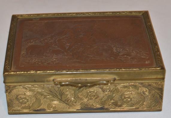 FRENCH BRONZE HUMIDOR SIGNED BOUGHS, 19THC: FRENCH RENAISSANCE STYLE BRONZE HUMIDOR SIGNED BOUGHS, TITLED "THE SPRING" HALLMARKED, 19TH C., H. 1 1/2" W. 4 5/8"