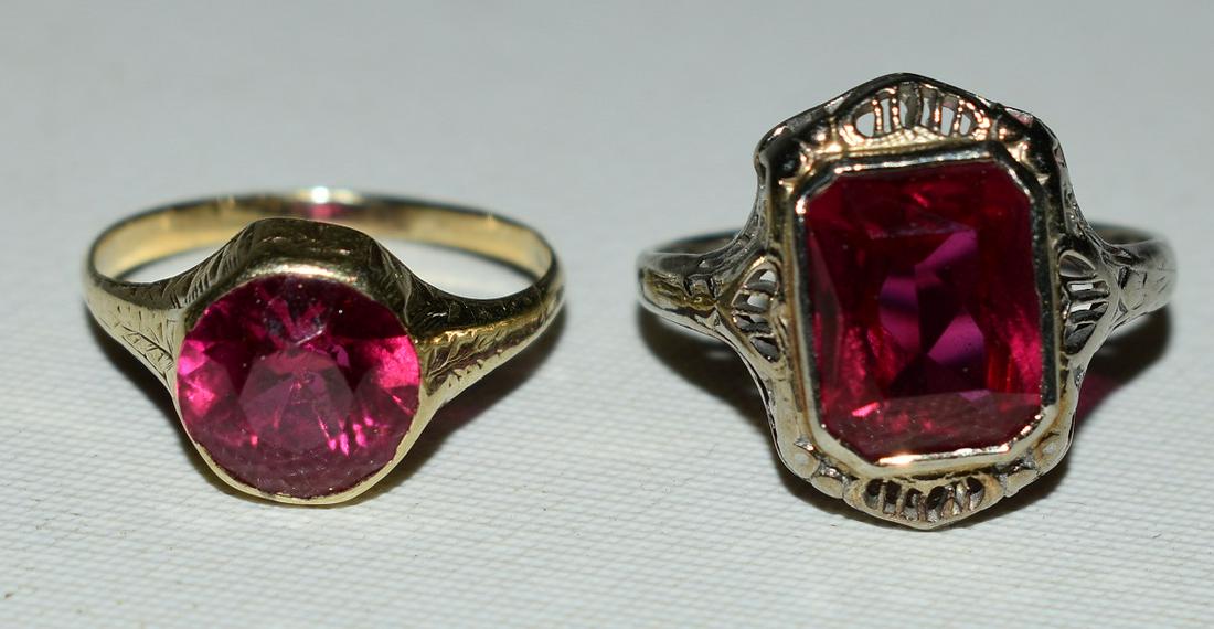 (2) ART DECO 14KT. GOLD/RUBY RINGS, C. 1920: LOT (2) ART DECO 14KT. YELLOW/WHITE GOLD/RUBY RINGS, C. 1920 WEIGHT 4.2 GRAMS