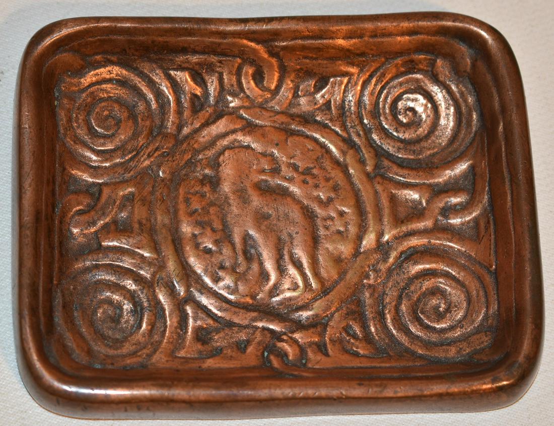 TIFFANY STUDIOS ZODIAC BRONZE CARD TRAY, 19/20TH C: TIFFANY STUDIOS ZODIAC BRONZE CARD TRAY, 19/20TH C. , 3" X 4"