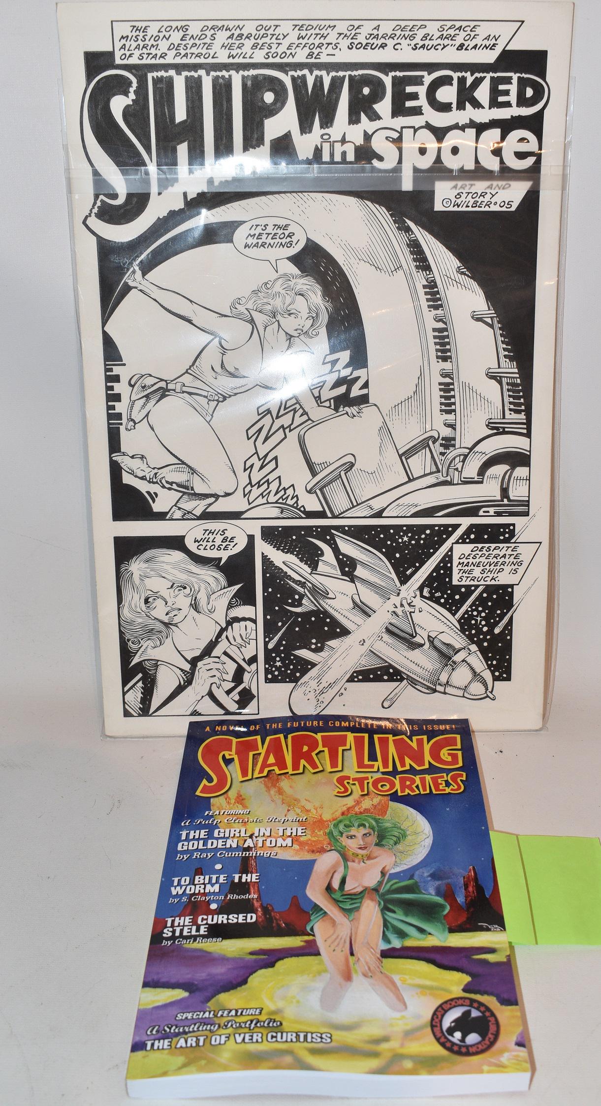 8 RON WILBER P/I COMIC ILLUS. SHIPWRECKED IN SPACE: SET (8) ORIGINAL P/I COMPLETE COMIC ILLUS. "SHIPWRECKED IN SPACE" SIGNED WILBER (RONALD "RON", LIBERTY, NY 1954-2016), 2005, 17" X 11"; BEARS THE ESTATE STAMP RON WILBER (1954-2016) SIGNED ESTATE EXEC