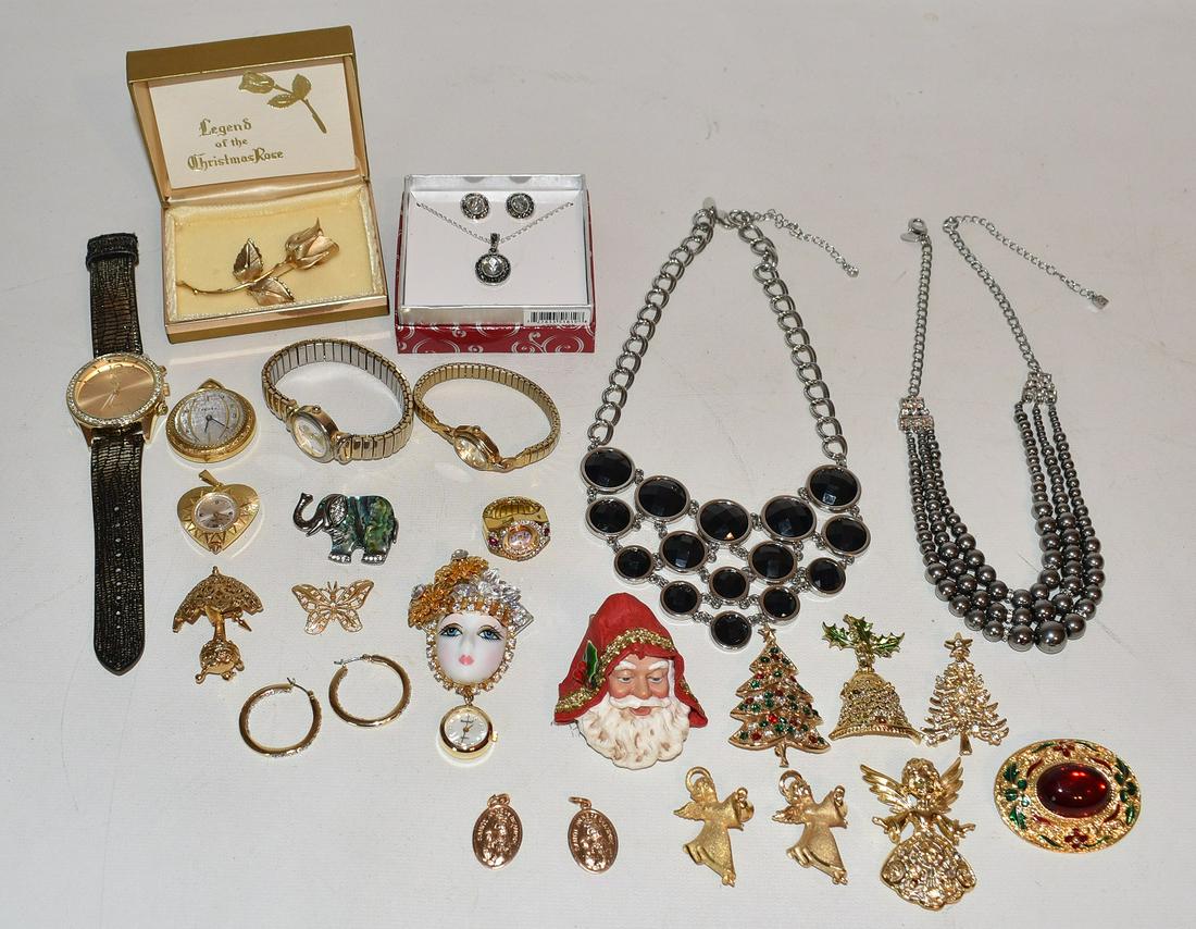 COSTUME JEWELRY INCL. PASTE SET/WATCHES, 20TH C.: LOT ASSORTED COSTUME JEWELRY INCL. PASTE SET/WATCHES, 20TH C.