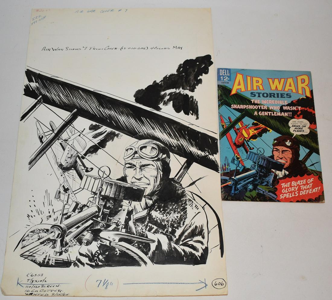 P/I COMIC COVER ILLUS. "AIR WAR STORIES" 1966: ORIGINAL P/I COMIC COVER ILLUS. "AIR WAR STORIES" UNSIGNED/ARTIST SAM J. GLANZMAN (SAMUEL JOSEPH 1924-2017) C. 1966, 22 1/2" X 14", W/ ORIG. COMIC;BEARS THE ESTATE STAMP RON WILBER (1954-2016, LIBERTY