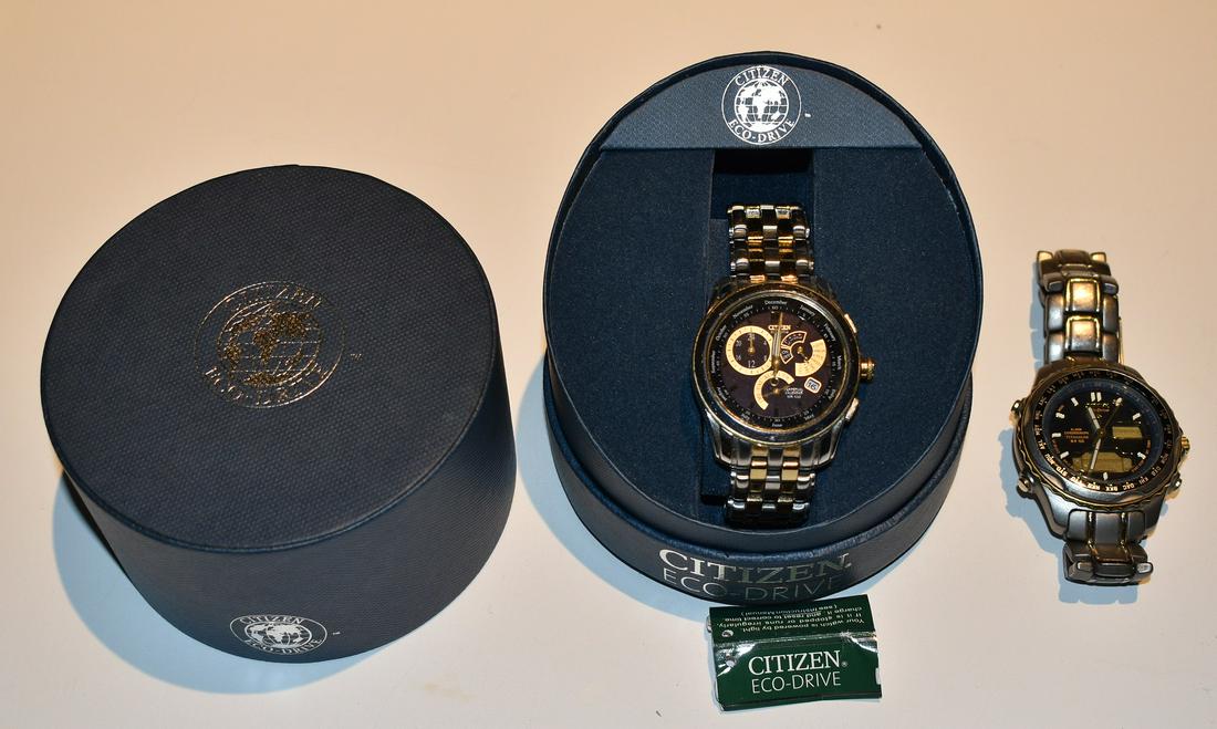 LOT (2) CITIZENS ECO-DRIVE MENS WATCHES, 20TH C.: LOT (2) CITIZENS ECO-DRIVE MENS WATCHES, 20TH C.