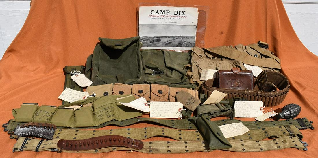 US MILITARY INCL. AMMO BELTS, DUMMY GRENADES, C. 1950: US MILITARY INCL. AMMO BELTS, DUMMY GRENADES, C. 1950