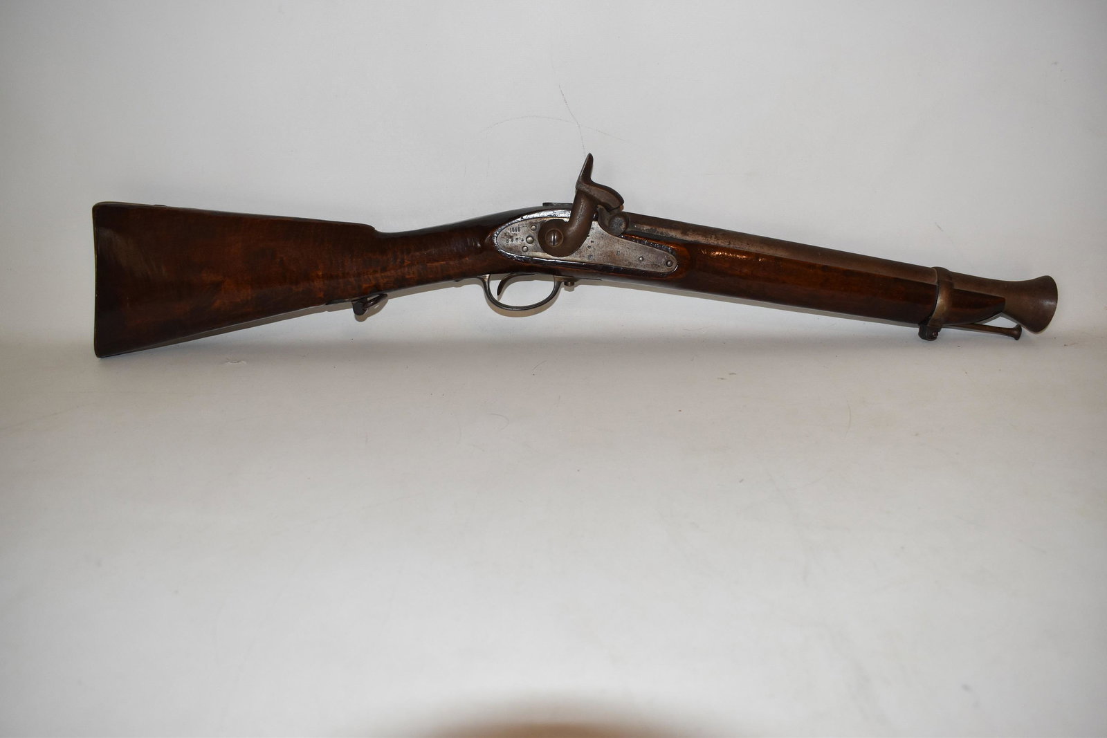 AUSTRIAN IMPORT/CONFEDERATE CIVIL WAR BLUNDERBUSS: RARE AUSTRIAN IMPORT/CONFEDERATE CIVIL WAR BLUNDERBUSS DATED 1863/AUSTRIAN TOUCH MARKS, MATCHING SERIAL NUMBER 3464 W/ INSPECTOR INITIAL "M", L. 29 1/2"