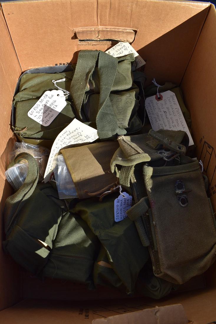 WWII/KOREA BANDOLEERS 30 CAL. CARBINE 30-06 03: BOX ASST. WWII/KOREA BANDOLEERS 30 CAL. CARBINE 30-06 03 SPRINGFIELD, EMFORLD