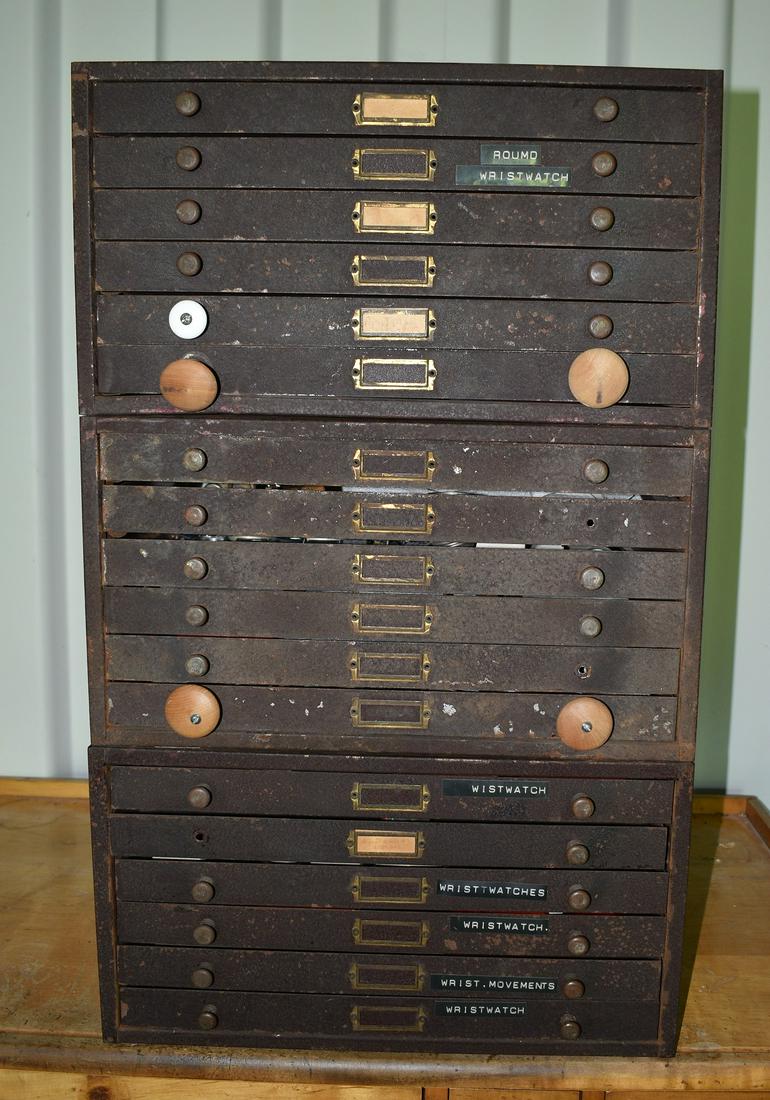 STEEL CABINETS W/ 18 DRAWERS ASST. WATCH PARTS (1 of 10)